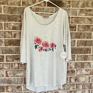 Misia Gray Heathered Floral Dolman Women's Top